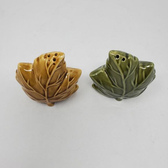 Pier 1 Imports gold & green leaf theme salt and pepper shaker EUC - Picture 3 of 6